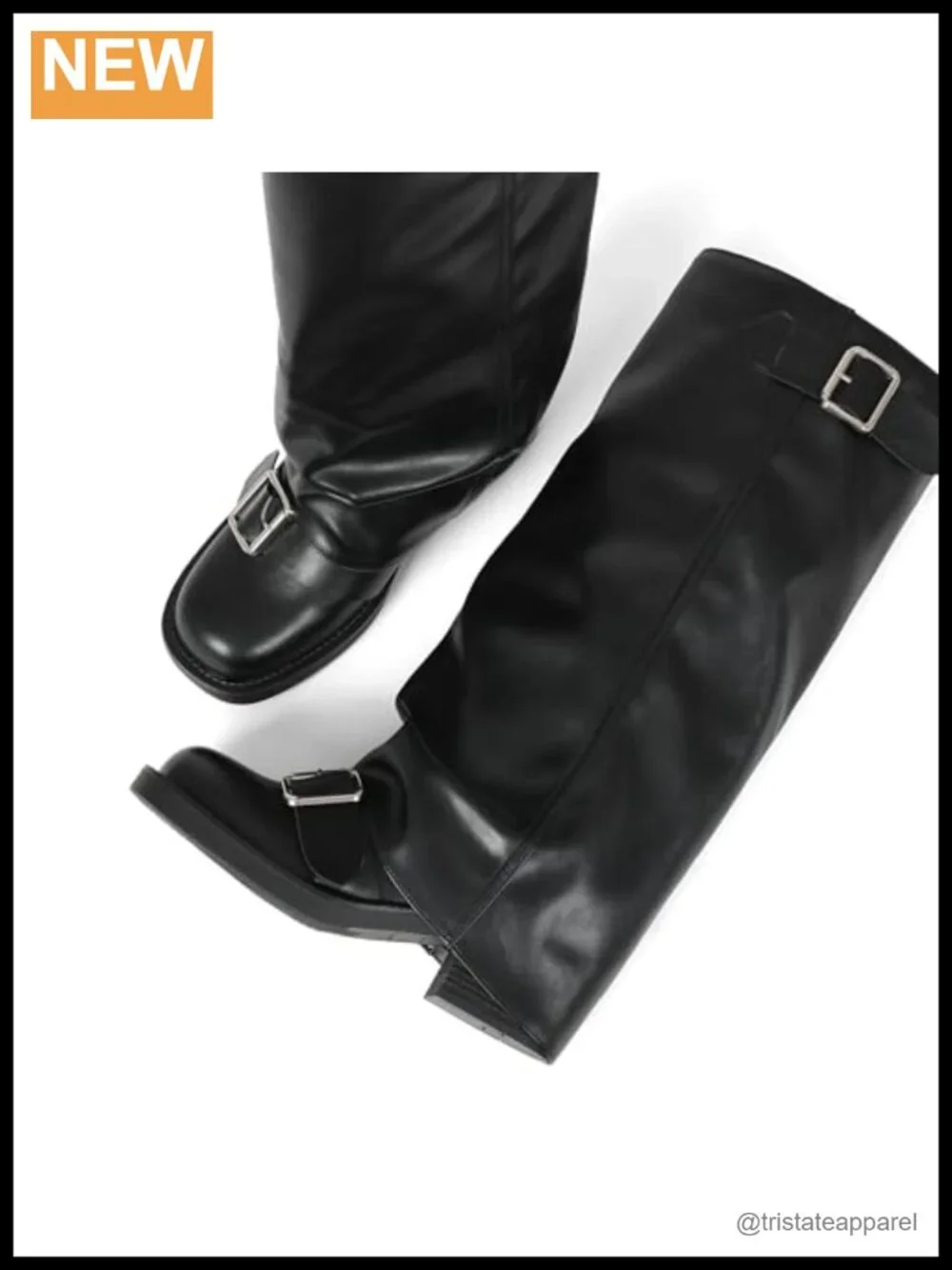 Fold Over Knee High Boots Women Chunky Block Heel Round Toe Pull On Slouchy